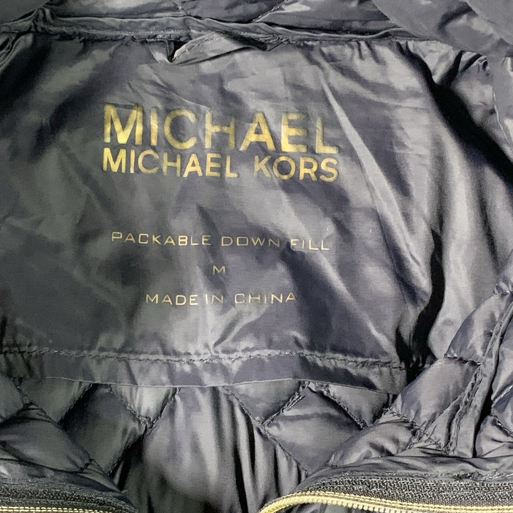 MICHAEL Michael Kors navy lightweight quilted down jacket gold logo zipper M - Picture 6 of 9